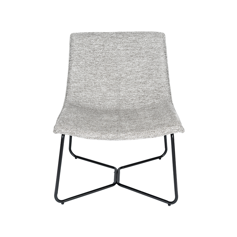 Cadeira de lazer cinza com moldura de ferro preto, cadeira decorativa de tecido estofado cinza e preto